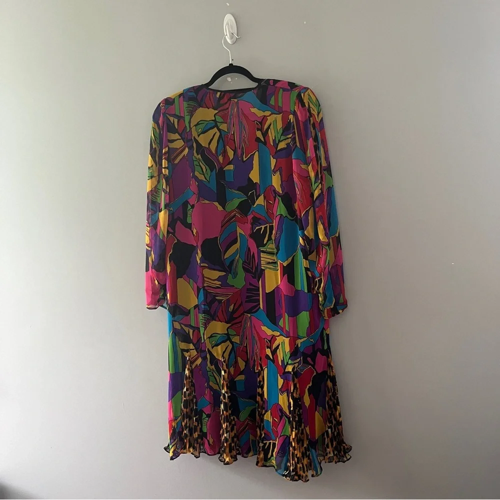 Vintage 1980s Diane Freis Dress Sheer Chiffon Abstract Animal Print Maximalist - Picture 3 of 10